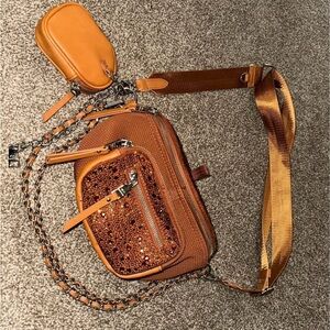 Steve Madden Tan Crossbody Bag Set with Chain Detail